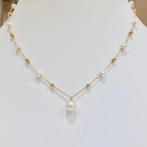 Station freshwater pearls 10-11.5mm middle pearl 7-8mm side pearls Necklace - Picture 1 of 2